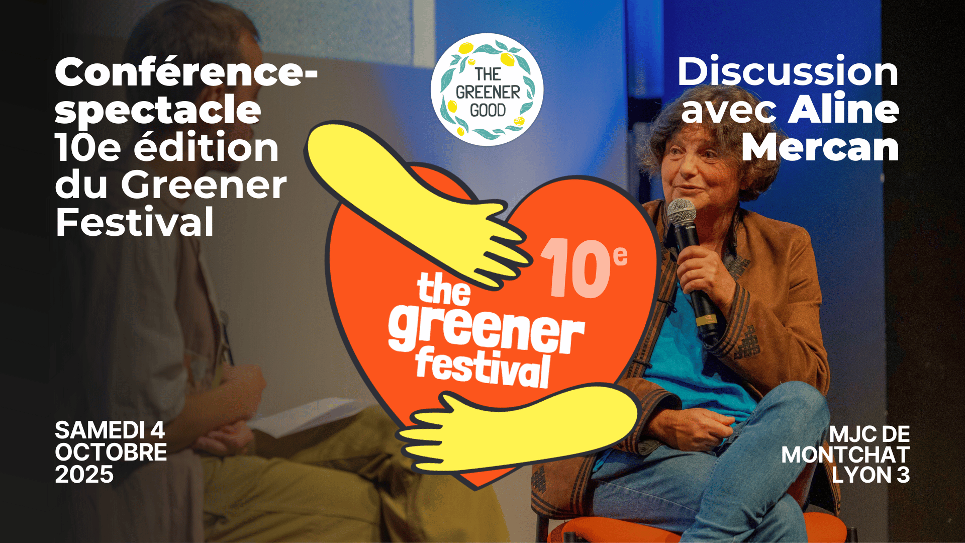 Aline Mercan, medecin et anthropologue discute avec Jacob sur l'autonomie des soins lors de la conférence spectacle du Greener Festival 2025